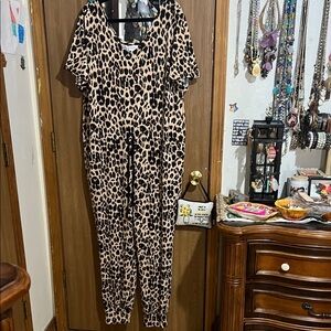 LuLaRoe Tan and Black Leopard Print Jumpsuit